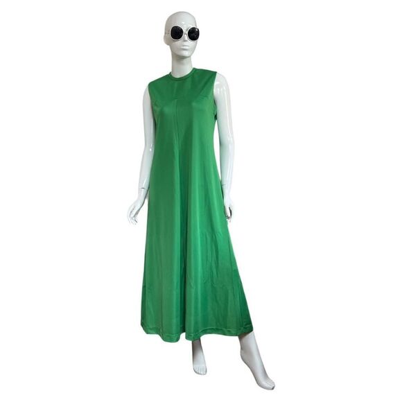 Peak Vintage 1960s Kelly Green Mod Mock Neck Sleeveless Maxi Dress - Picture 3 of 6